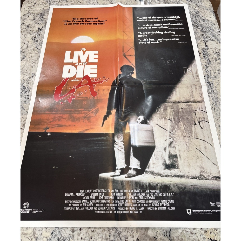 Vintage To Live and Die in L.A. 1986 Video Release Movie Poster Folded Friedkin